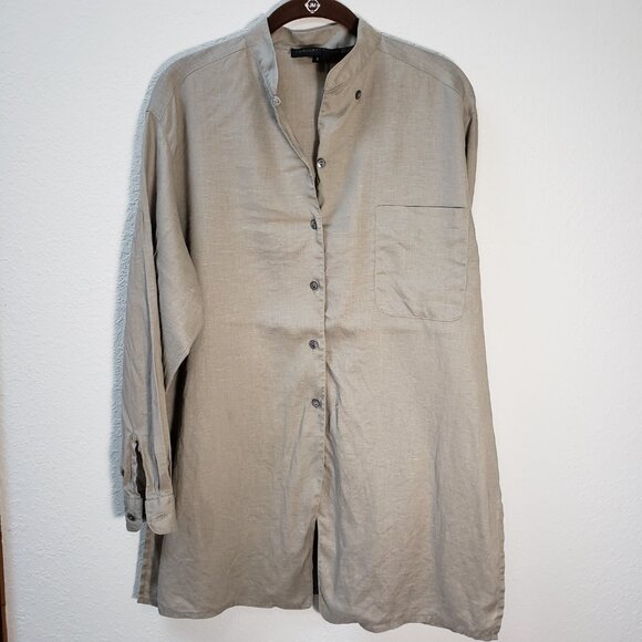 Vtg. Classiques Oversized Tan Button Up Blouse 100% Linen Size Small - Picture 4 of 7